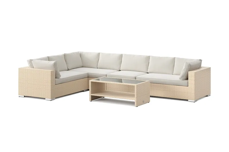 Bahamas L-formad utesoffa höger, 7-sits med bord och hylla - Beige - Products - Utemöbler & utemiljö - Loungemöbler - Loungeset & loungegrupp