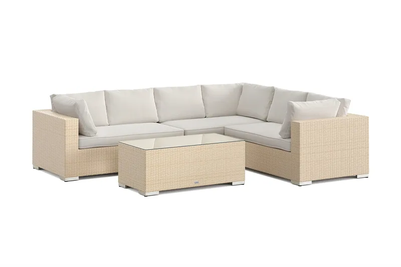 Bahamas L-formad utesoffa vänster, 6-sits med bord, Beige
