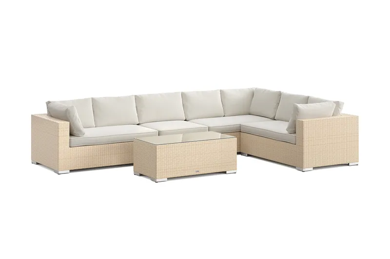 Bahamas L-formad utesoffa vänster, 7-sits med bord, Beige