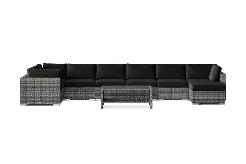 Bahamas U-formad utomhus loungegrupp 8-sits med vändbar divan och bord med hylla - Grå - Products - Utemöbler & utemiljö - Loungemöbler - Loungeset & loungegrupp