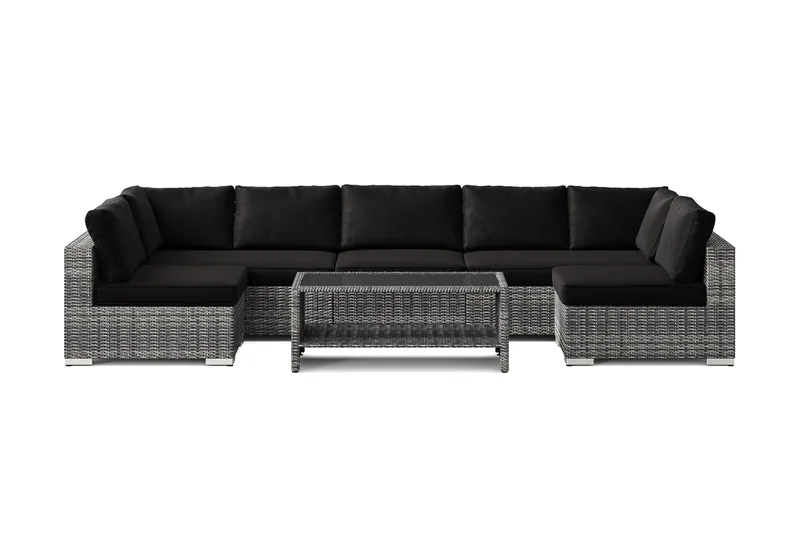 Bahamas U-formad utomhus loungegrupp med öppet avslut, 7-sits med bord och hylla - Grå - Products - Utemöbler & utemiljö - Loungemöbler - Loungeset & loungegrupp