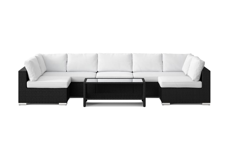 Bahamas U-formad utomhus loungegrupp med öppet avslut, 7-sits med bord och hylla - Svart - Products - Utemöbler & utemiljö - Loungemöbler - Loungeset & loungegrupp