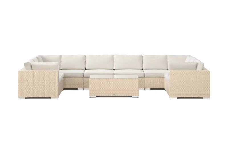 Bahamas U-formad utomhus loungegrupp med stängt avslut, 10-sits med bord - Beige - Products - Utemöbler & utemiljö - Loungemöbler - Loungeset & loungegrupp