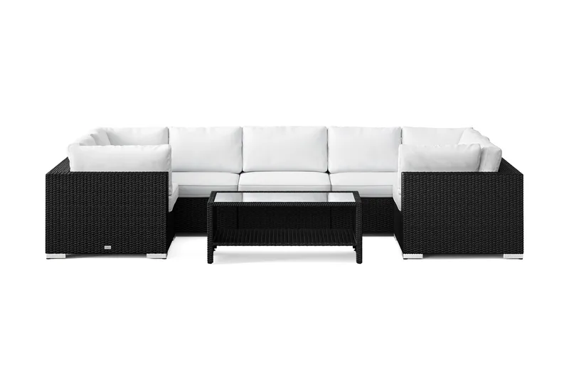 Bahamas U-formad utomhus loungegrupp med stängt avslut, 7-sits med bord och hylla - Svart - Products - Utemöbler & utemiljö - Loungemöbler - Loungeset & loungegrupp