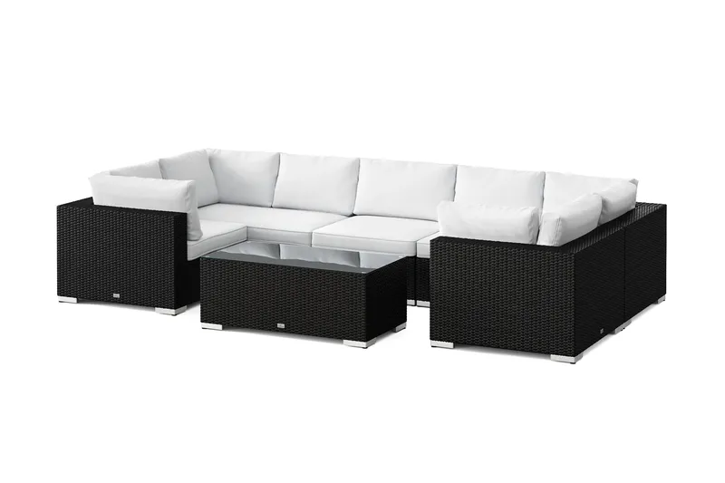 Bahamas U-formad utomhus loungegrupp med stängt avslut, 7-sits med bord - Svart - Products - Utemöbler & utemiljö - Loungemöbler - Loungeset & loungegrupp