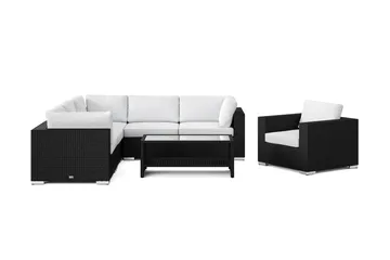 Bahamas utomhus hörnsoffa 6-sits vändbar med fåtölj och bord med hylla - Svart - Products - Utemöbler & utemiljö - Loungemöbler - Loungeset & loungegrupp