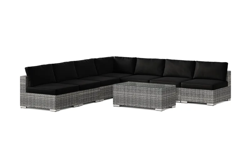 Bahamas utomhus hörnsoffa 7-sits vändbar med öppet avslut och bord, Grå