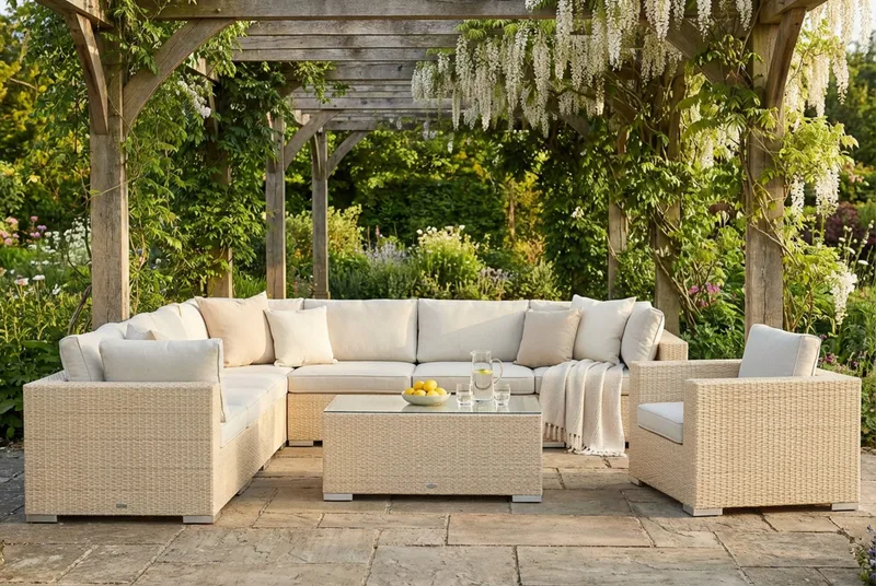 Bahamas utomhus hörnsoffa 8-sits vändbar med fåtölj och bord - Beige - Products - Utemöbler & utemiljö - Loungemöbler - Loungeset & loungegrupp