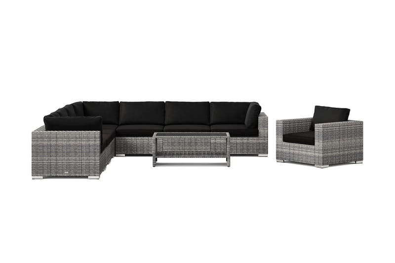 Bahamas utomhus hörnsoffa 8-sits vändbar med fåtölj och bord med hylla - Grå - Products - Utemöbler & utemiljö - Loungemöbler - Loungeset & loungegrupp