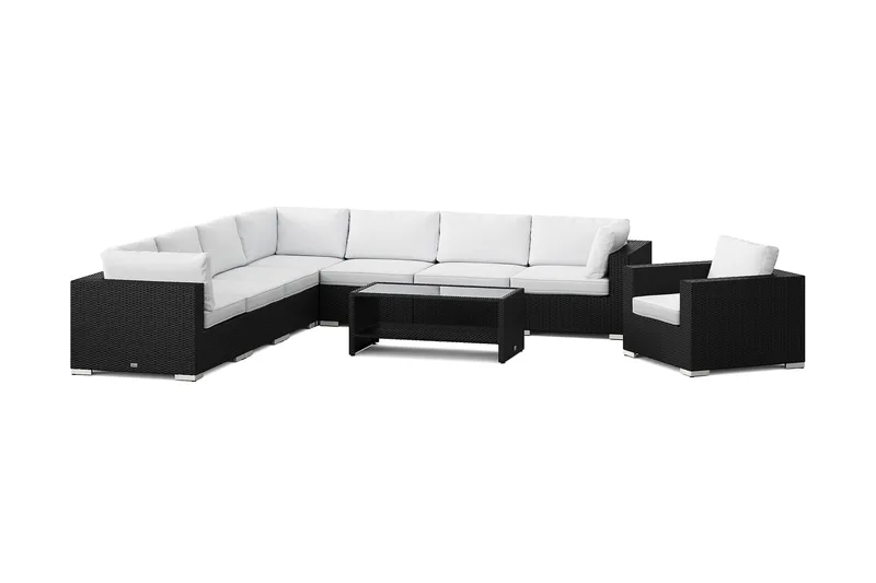 Bahamas utomhus hörnsoffa 8-sits vändbar med fåtölj och bord med hylla - Svart - Products - Utemöbler & utemiljö - Loungemöbler - Loungeset & loungegrupp