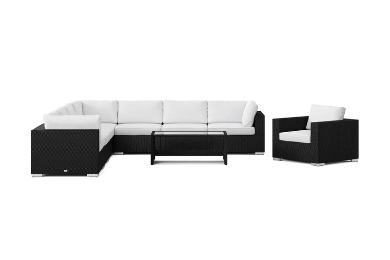 Bahamas utomhus hörnsoffa 8-sits vändbar med fåtölj och bord med hylla - Svart - Products - Utemöbler & utemiljö - Loungemöbler - Loungeset & loungegrupp