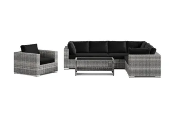 Bahamas utomhus L-soffa vänster 7-sits med fåtölj och bord med hylla - Grå - Products - Utemöbler & utemiljö - Loungemöbler - Loungeset & loungegrupp