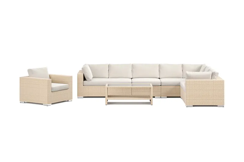 Bahamas utomhus L-soffa vänster 8-sits med fåtölj och bord med hylla - Beige - Products - Utemöbler & utemiljö - Loungemöbler - Loungeset & loungegrupp