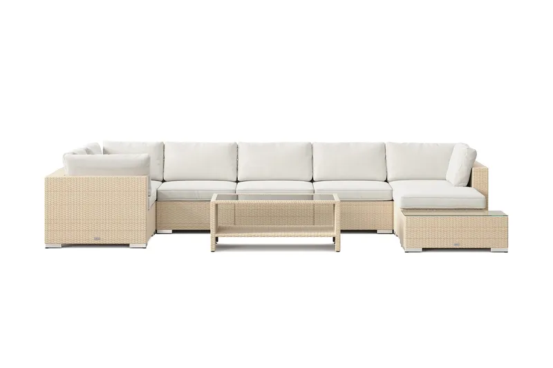 Bahamas utomhus U-soffa 7-sits vändbar divan med öppet avslut och bord med hylla - Beige - Products - Utemöbler & utemiljö - Loungemöbler - Loungeset & loungegrupp