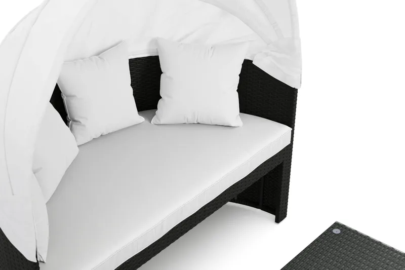 Florens Rund dubbel Solsäng med tak - Soffbord med glasskiva i konstrotting - Svart - Products - Utemöbler & utemiljö - Loungemöbler - Solbädd