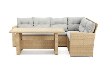 James 5-sits Högervänd Loungegrupp Utomhus – Soffgrupp med ljusgrå dynor och bord i konstrotting
