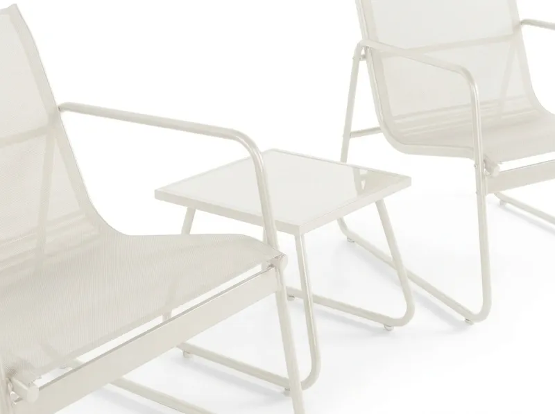 Pelanda Caféset Utomhus - Bord med frostad glasskiva och fåtöljer i stål - Beige - Products - Utemöbler & utemiljö - Loungemöbler - Loungeset & loungegrupp