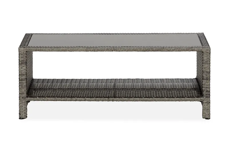 Bahamas Loungbord och Soffbord med hylla Utomhus 113 cm Konstrotting Glas - Grå - Products - Utemöbler & utemiljö - Utebord & trädgårdsbord - Loungebord & soffbord utomhus