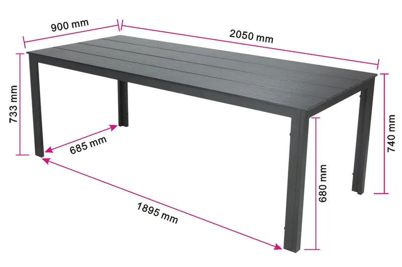 Tunis Stort Rektangulärt Matbord utomhus 205x90 cm i metall och plast - Svart - Products - Utemöbler & utemiljö - Utebord & trädgårdsbord - Matbord utomhus