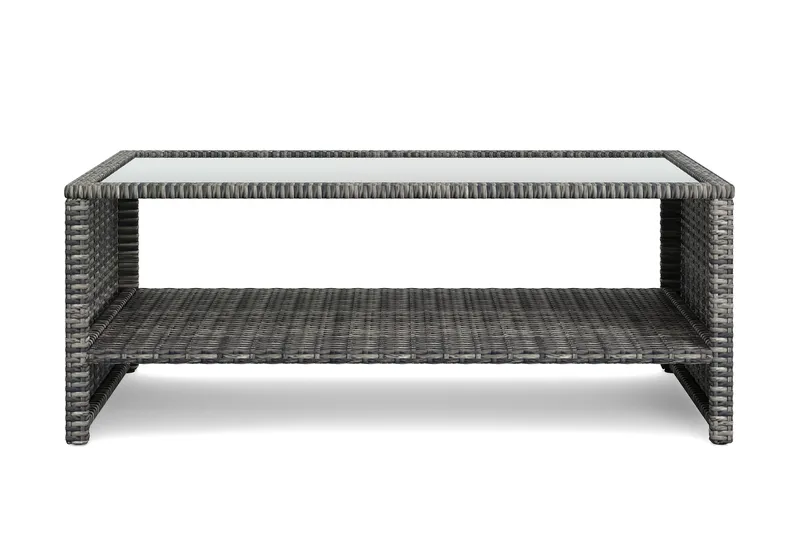 Wisconsin Soffbord utomhus i konstrotting med glasskiva och hylla för förvaring 58x110x43 cm, Grå