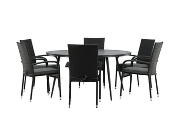 Break Matgrupp Utomhus Rund 150 cm + 6 Anna Matstol - Svart - Products - Utemöbler & utemiljö - Utegrupp - Matgrupp utomhus