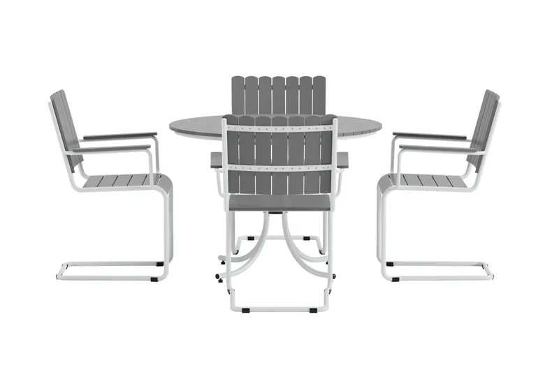Kullaberg rund matgrupp utomhus med 4 stolar 104 cm stål aintwood - Grå - Products - Utemöbler & utemiljö - Utegrupp - Matgrupp utomhus