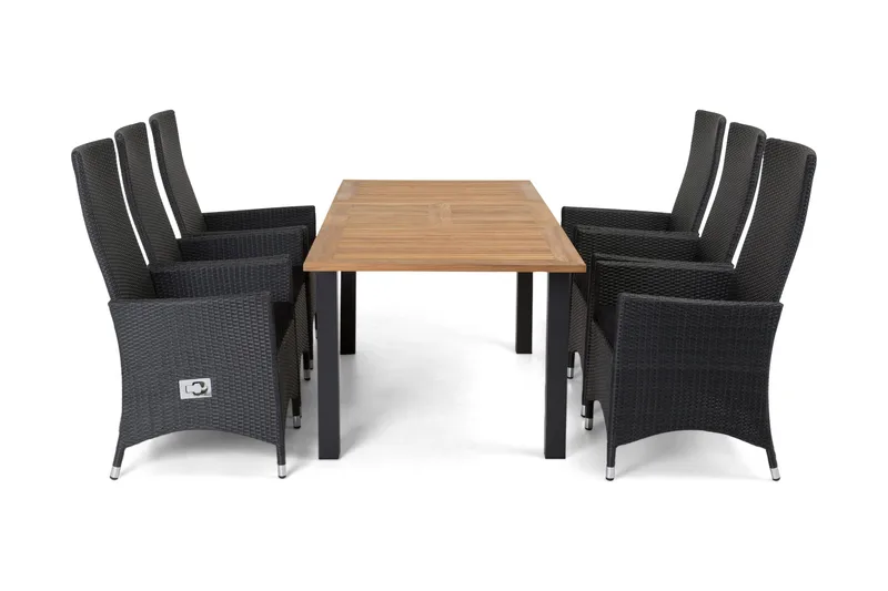 Las Vegas Matgrupp Utomhus 152-210 + 6 Jenny Ställbar Fåtölj, Teak/Svart