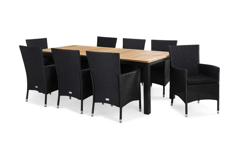 Las Vegas Matgrupp Utomhus 220-280 + 8 Thor Fåtölj m Dyna, Svart/Teak/Svart/Svart