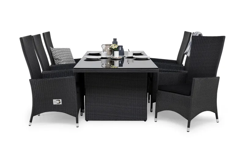 Majestic Matgrupp Utomhus 210 + 6 Jenny Ställbar Fåtölj m Dyna, Svart/Svart/Svart