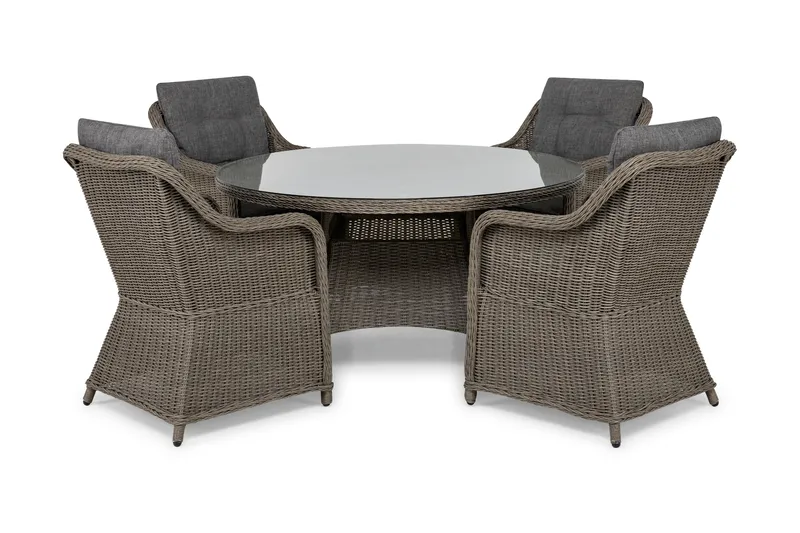 Marcus Matgrupp 140 Rund + 4 Fåtöljer m Dyna - Grå - Products - Utemöbler & utemiljö - Utegrupp - Matgrupp utomhus