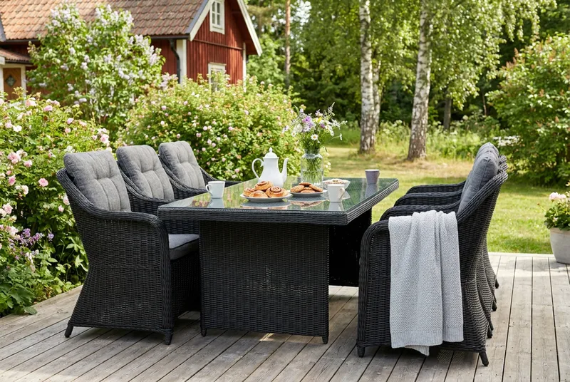 Marcus Matgrupp 200 + 6 Fåtöljer m Dyna - Svart - Products - Utemöbler & utemiljö - Utegrupp - Matgrupp utomhus