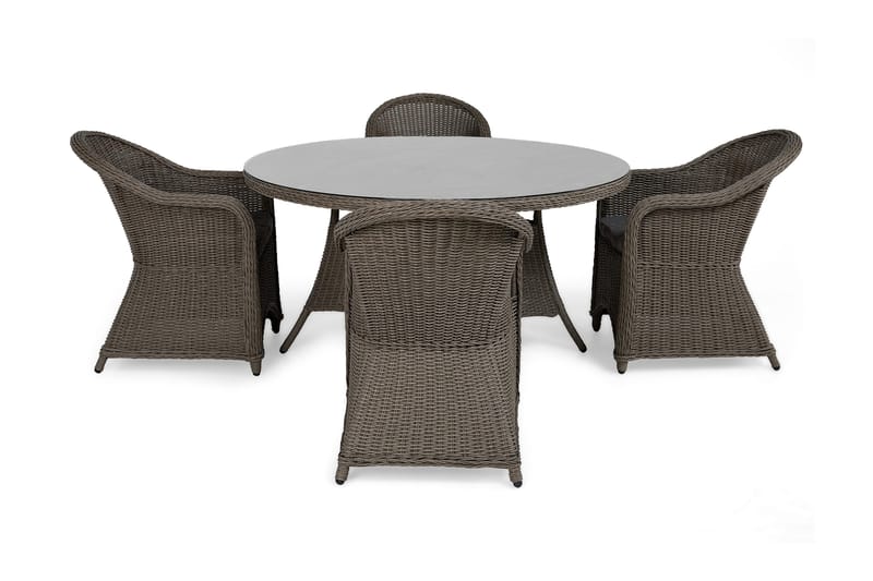Marcus Matgrupp Utomhus 140 Rund + 4 Light Fåtöljer m Dyna - Grå - Products - Utemöbler & utemiljö - Utegrupp - Matgrupp utomhus