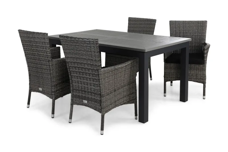Monaco Matgrupp Utomhus 152-210 + 4 Thor Fåtölj m Dyna - Svart/Grå/Svart - Products - Utemöbler & utemiljö - Utegrupp - Matgrupp utomhus