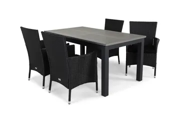 Monaco Matgrupp Utomhus 152-210 + 4 Thor Fåtölj m Dyna - Svart/Svart/Svart - Products - Utemöbler & utemiljö - Utegrupp - Matgrupp utomhus