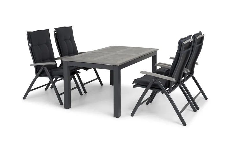 Monaco Matgrupp Utomhus 152-210 + 4 Positionsstol Lyx - Svart/Svart - Products - Utemöbler & utemiljö - Utegrupp - Matgrupp utomhus