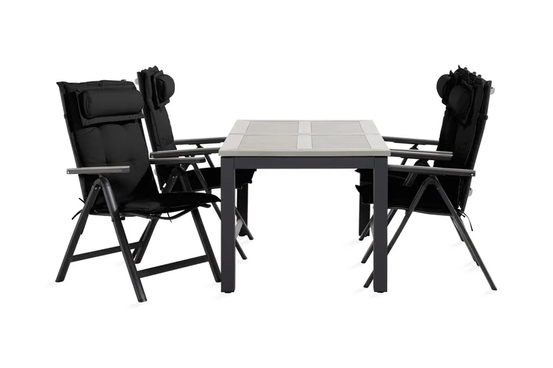 Monaco Matgrupp Utomhus 90x152-210 + 4 Monaco Light Stol m Dyna, Svart/Grå
