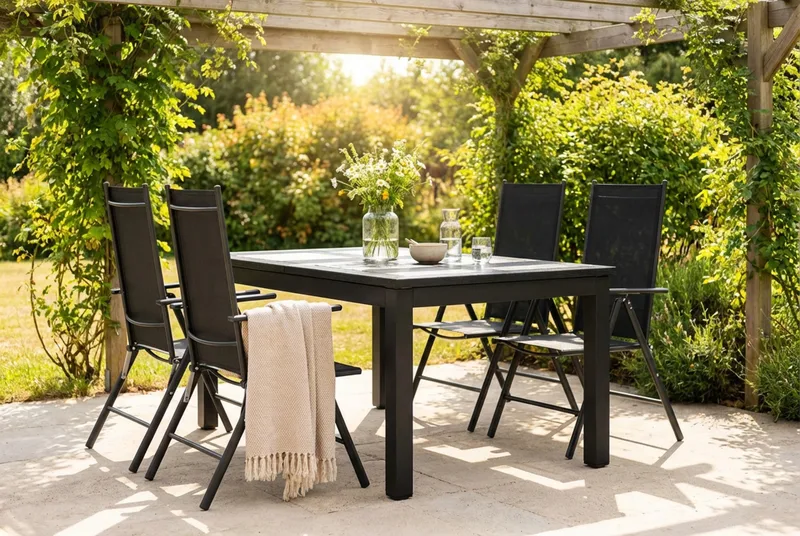 Monaco utomhus matgrupp förlängningsbart 150-250x90 med 4 Maggie positionsstolar - Svart/Grå - Products - Utemöbler & utemiljö - Utegrupp - Matgrupp utomhus