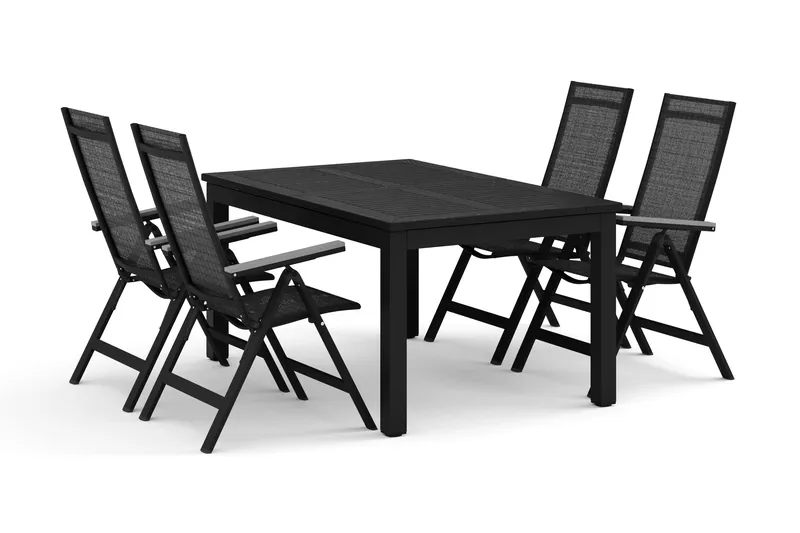 Monaco utomhus matgrupp förlängningsbart 150-250x90 med 4 Monaco Light positionsstolar, Svart/Grå