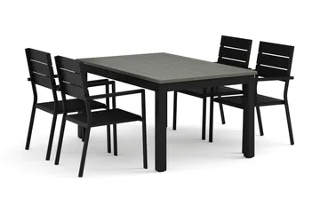 Monaco utomhus matgrupp förlängningsbart 150-250x90 med 4 Tunis stapelstolar - Svart/Grå - Products - Utemöbler & utemiljö - Utegrupp - Matgrupp utomhus