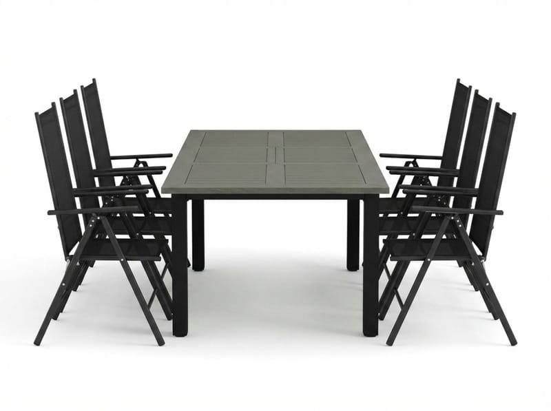 Monaco utomhus matgrupp förlängningsbart 150-250x90 med 6 Maggie positionsstolar - Svart/Grå - Products - Utemöbler & utemiljö - Utegrupp - Matgrupp utomhus
