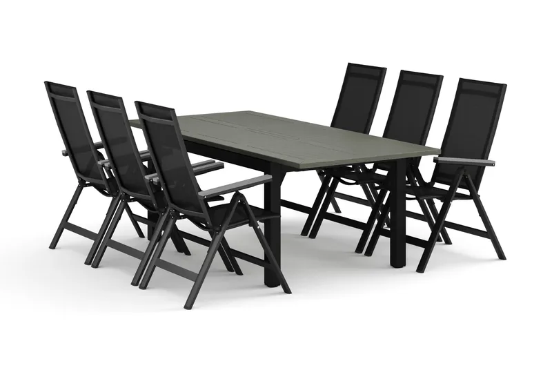 Monaco utomhus matgrupp förlängningsbart 150-250x90 med 6 Monaco Light positionsstolar - Svart/Grå - Products - Utemöbler & utemiljö - Utegrupp - Matgrupp utomhus