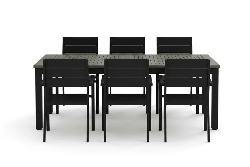 Monaco utomhus matgrupp förlängningsbart 210/310x90 med 6 Tunis stapelstolar - Svart/Grå - Products - Utemöbler & utemiljö - Utegrupp - Matgrupp utomhus