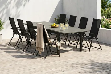Monaco utomhus matgrupp förlängningsbart 210/310x90 med 8 Sanna positionsstolar - Svart/Grå - Products - Utemöbler & utemiljö - Utegrupp - Matgrupp utomhus
