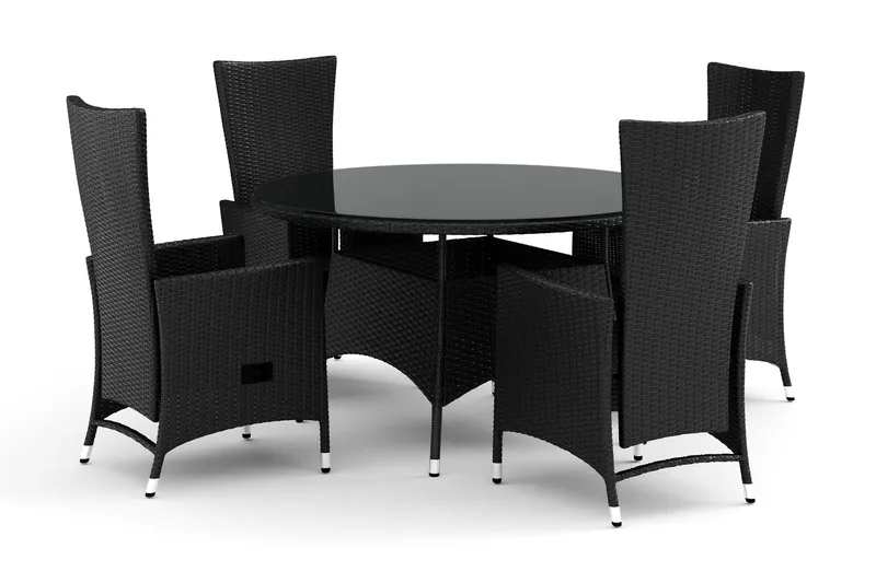 Thor utomhus rund matgrupp 140 cm med 4 Jenny matstolar, Svart