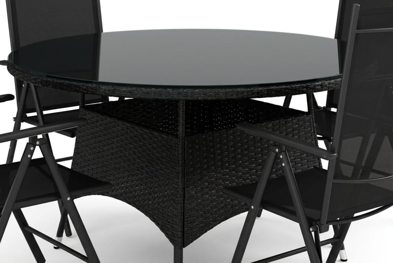 Thor utomhus rund matgrupp 140 cm med 4 Maggie positionsstolar - Svart - Products - Utemöbler & utemiljö - Utegrupp - Matgrupp utomhus