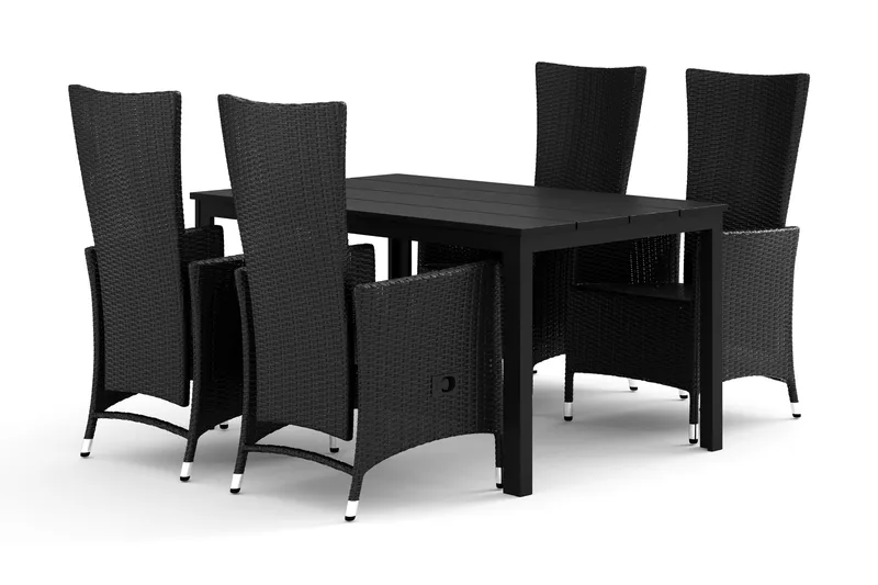 Tunis utomhus matgrupp 140x90 cm med 4 Jenny matstolar, Svart/Svart