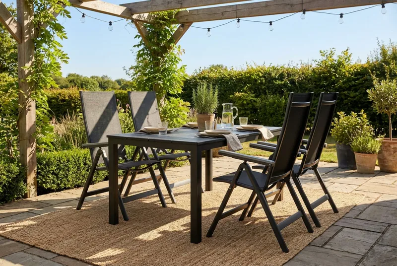 Tunis utomhus matgrupp 140x90 cm med 4 Monaco Light positionsstolar - Svart/Svart - Products - Utemöbler & utemiljö - Utegrupp - Matgrupp utomhus