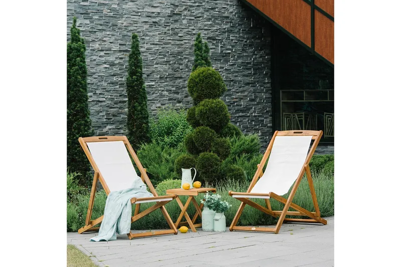 Finlay Solstol - Akacia/Vit - Products - Utemöbler & utemiljö - Utestol & trädgårdsstol - Solstol