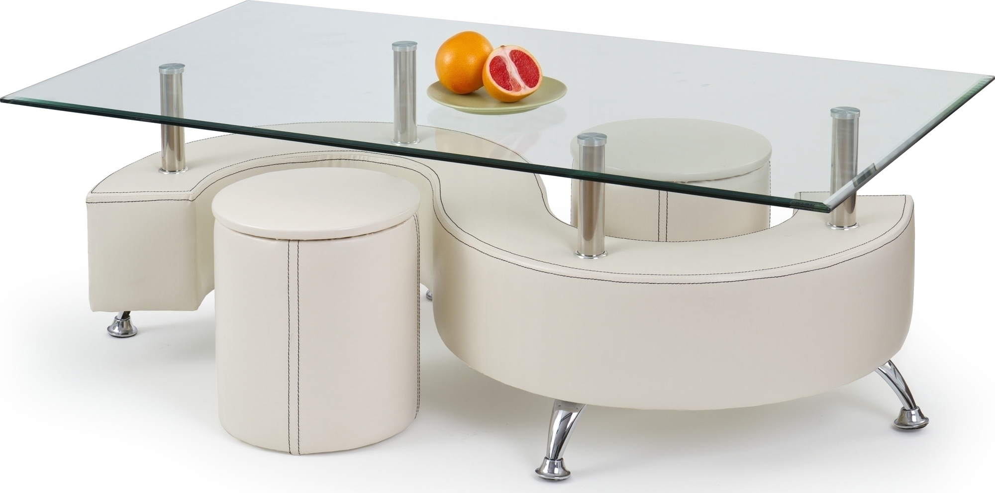 Meeting sofabord med sittepuffer - Fl�tefarget ekstra h�y