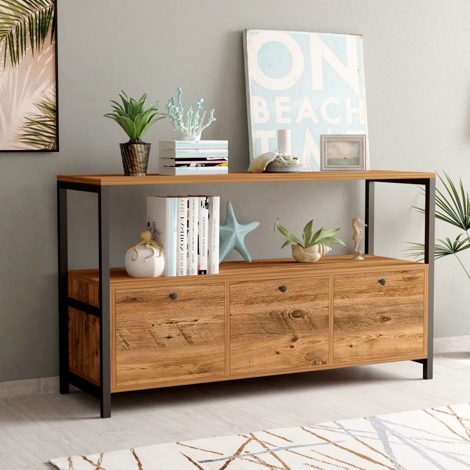 Nero simela skjenk - Valn�tt/svart + M�belf�tter